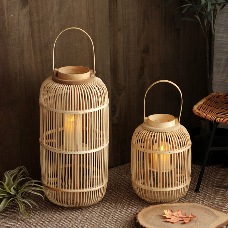 Candle Holder Decor - El Yapımı Bambu Rüzgar Lambası, Yer