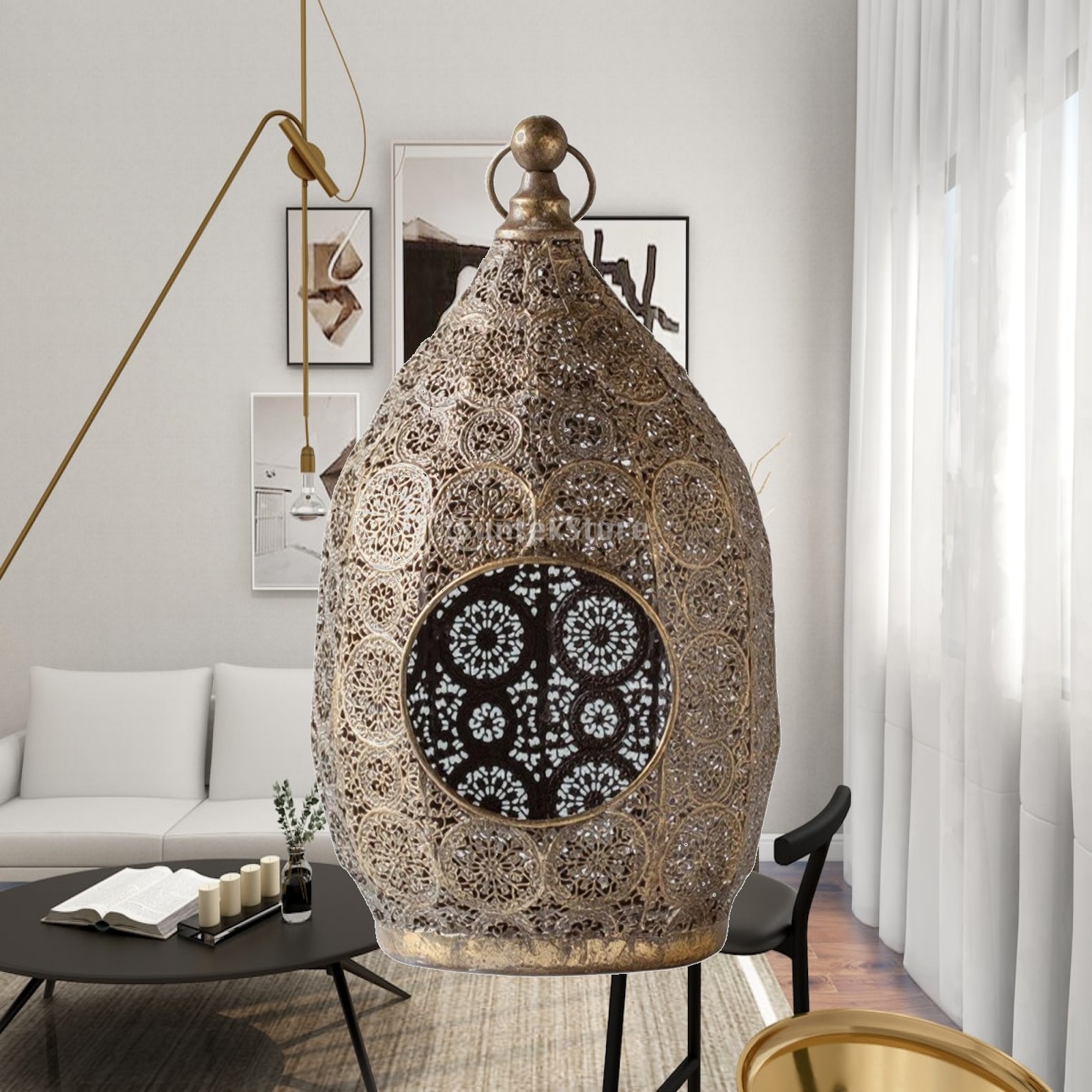 Candle Holder Decor - Yumurta Şeklinde Mumluk Fener, Uç Detaylı,