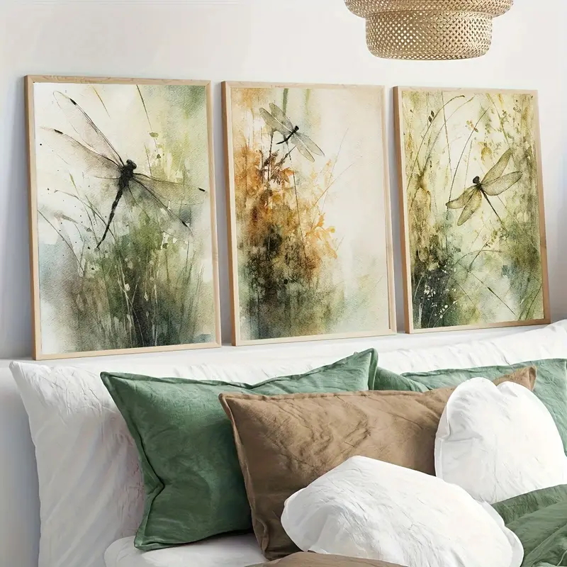 Abstract Canvas Set - 3 Parça/Set İskandinav Yusufçuk Suluboya Bitki