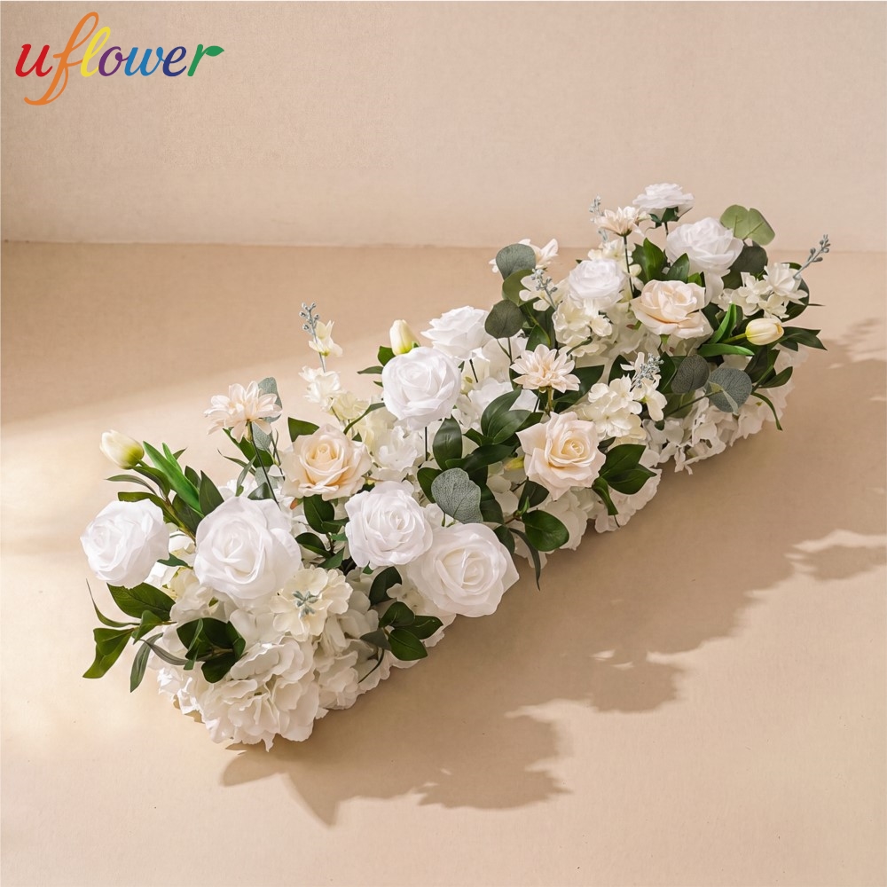 Table Runner - Uflower Gül Yeşillik Çiçek Sırası Uzun